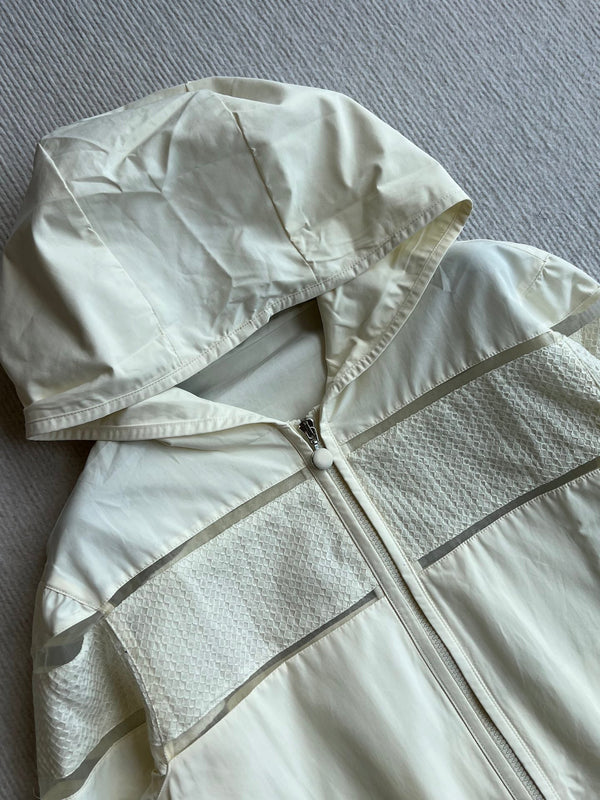 Moncle 25SS Clisson Lace Hollow Hooded Windbreaker Jacket Cream Polyester 242763