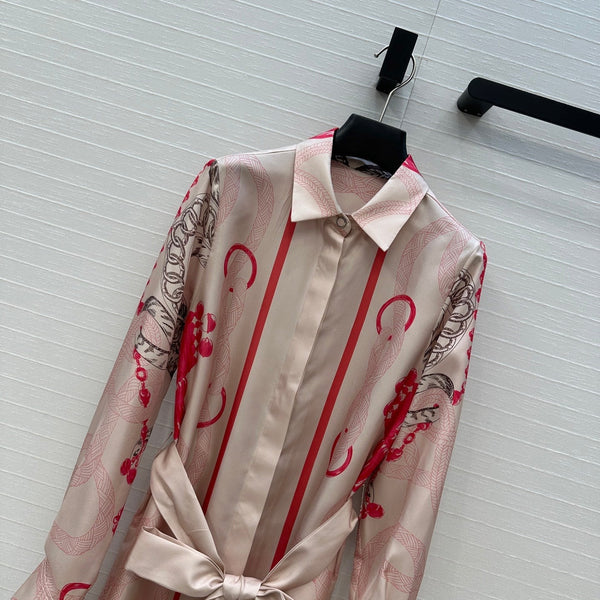 HM 25S Palefroi Remix Long Sleeve Dress Graphic Print in Pink Silk