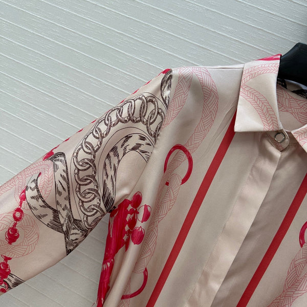 HM 25S Palefroi Remix Long Sleeve Dress Graphic Print in Pink Silk