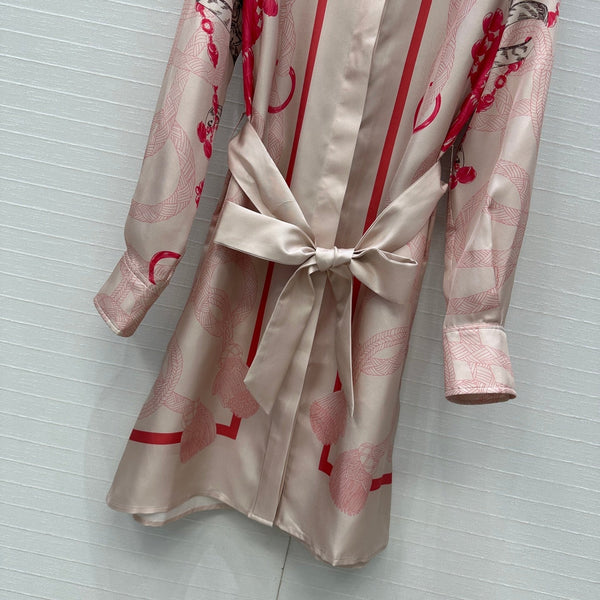 HM 25S Palefroi Remix Long Sleeve Dress Graphic Print in Pink Silk