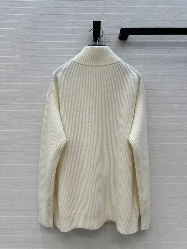 HM 25S Zipped Jacket H Leather Pockets in White Cashmere