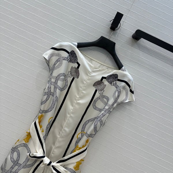 HM 25S Palefroi Remix Sleeveless Dress Graphic Print in White Silk