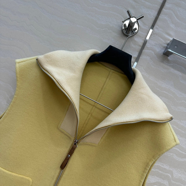 HM 25S Zipped Vest in Light Yellow Wool and Cashmere