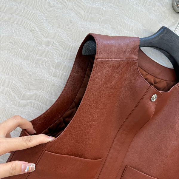 HM 25S Vest in Reddish-Brown Lambskin 297458