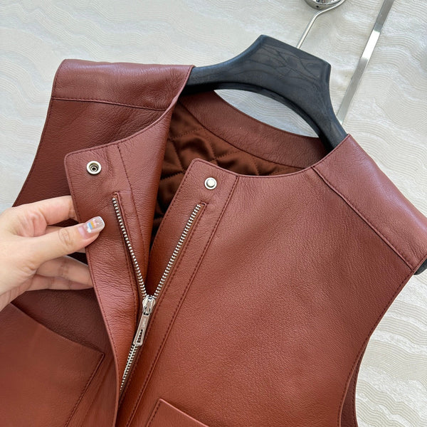 HM 25S Vest in Reddish-Brown Lambskin 297458