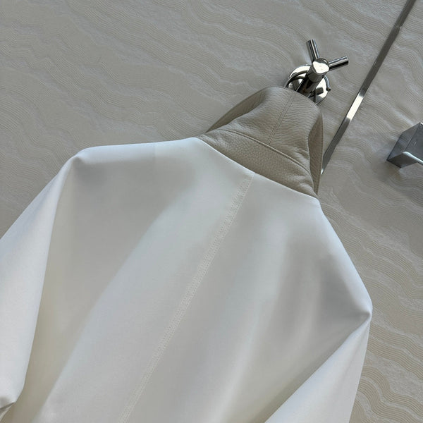 HM 25S Majia H-Belt Coat in White Goatskin