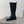 CC 25S Round Toe Mid-Heel Zippered High Boots in Black Cowhide and Embroidered Latticework 442493