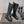 CC 25S Round Toe Mid-Heel Zippered High Boots in Black Glossy Cowhide and Embroidered Latticework 442492