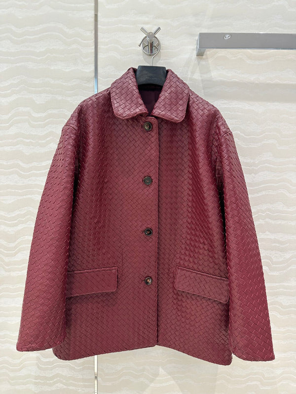 BV Jacket in Burgundy Lambskin