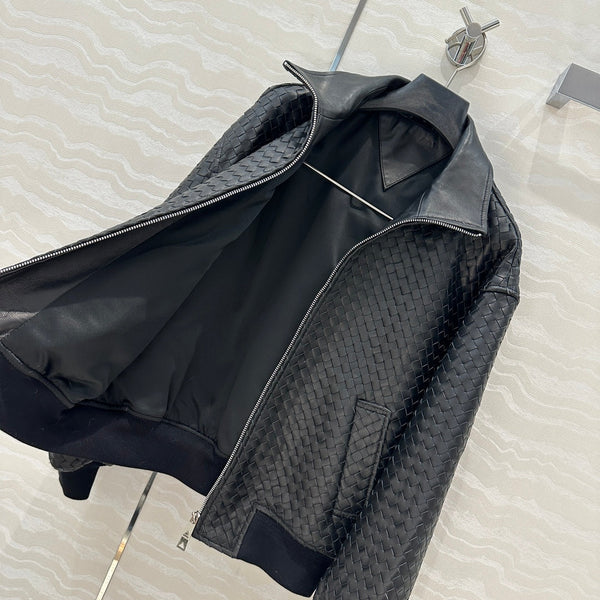 BV Double-Zip Baseball Jacket in Black Lambskin