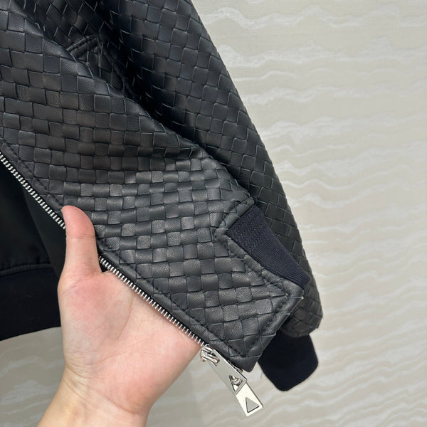 BV Double-Zip Baseball Jacket in Black Lambskin