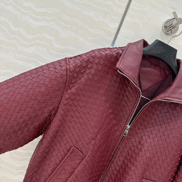BV Double-Zip Baseball Jacket in Burgundy Lambskin