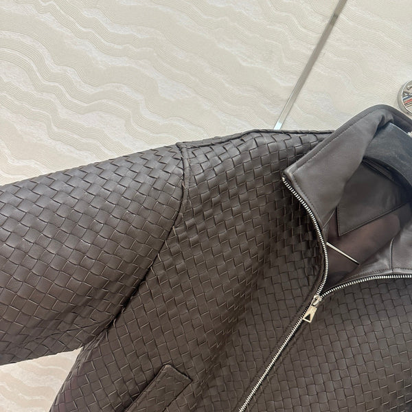 BV Double-Zip Baseball Jacket in Chocolate Lambskin