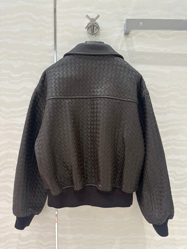 BV Double-Zip Baseball Jacket in Chocolate Lambskin