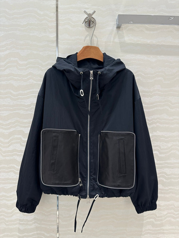 BV Silhouette Jacket Lambskin Pockets in Black Recycled Nylon