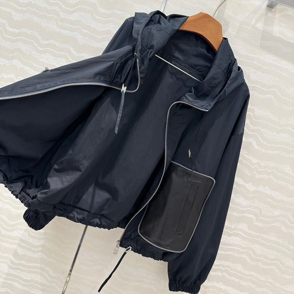BV Silhouette Jacket Lambskin Pockets in Black Recycled Nylon