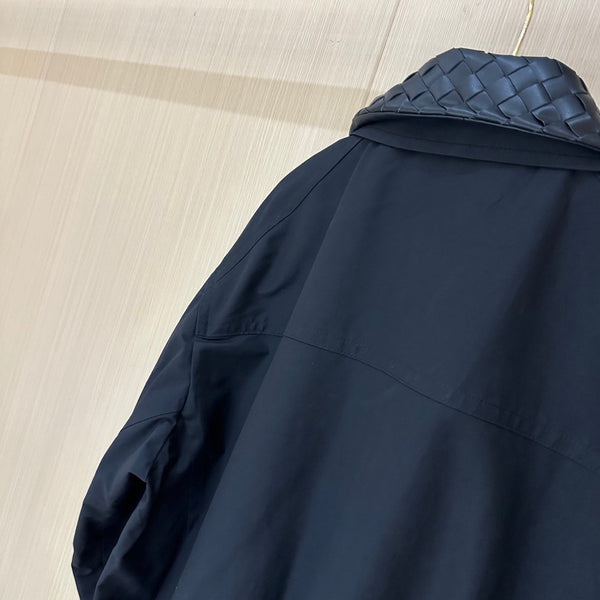 BV Leather Neck Zipped Jacket in Black Fabric