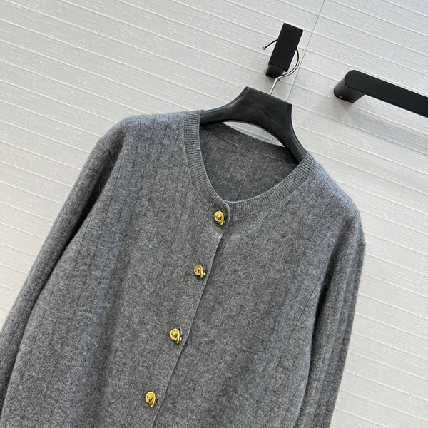 BV Crew Neckline Cardigan in Gray Cashmere