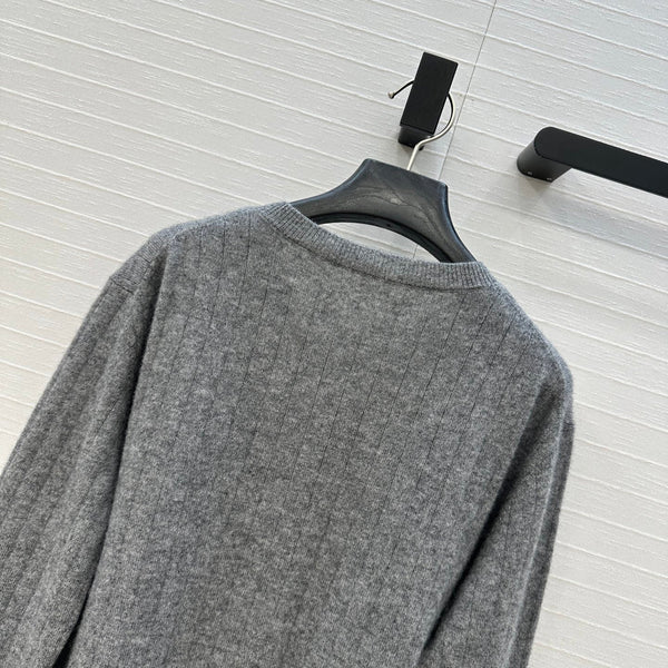 BV Crew Neckline Cardigan in Gray Cashmere