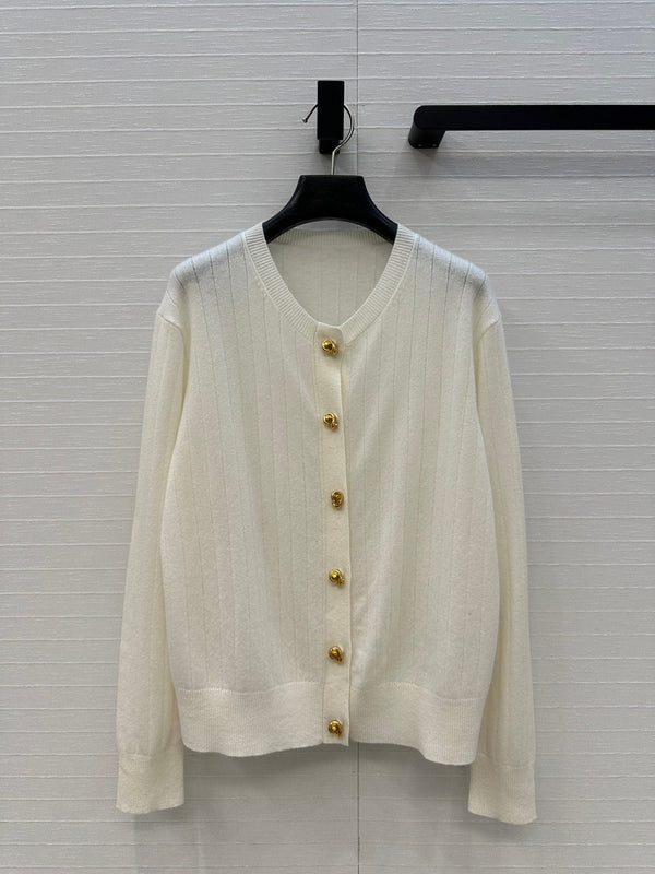 BV Crew Neckline Cardigan in Cream Cashmere