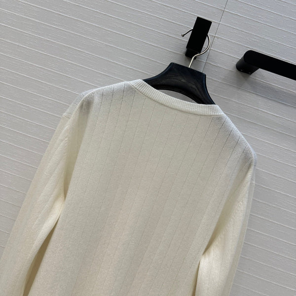 BV Crew Neckline Cardigan in Cream Cashmere
