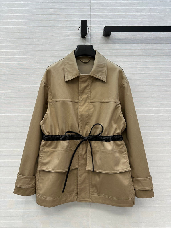 BV Shirt Jacket Leather Bound Belt in Brown Cotton