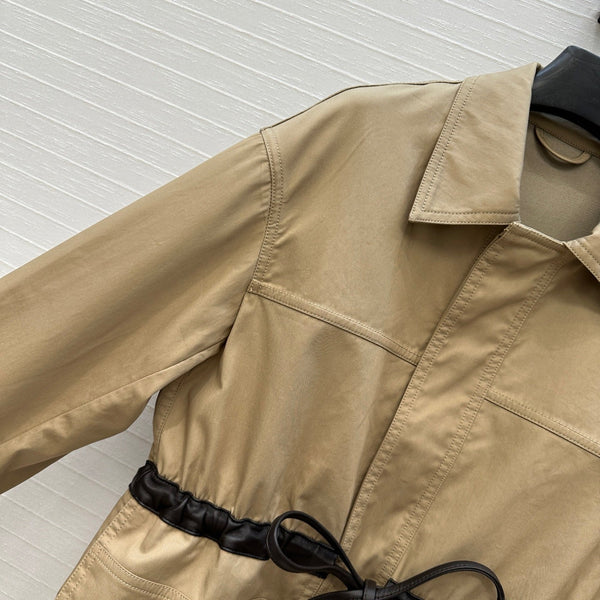 BV Shirt Jacket Leather Bound Belt in Brown Cotton