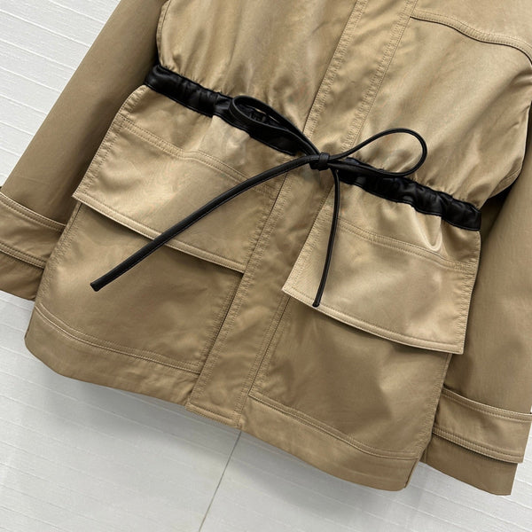 BV Shirt Jacket Leather Bound Belt in Brown Cotton