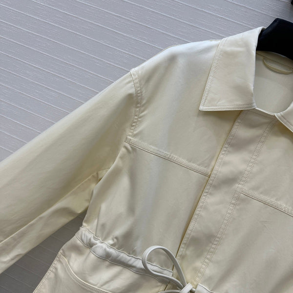 BV Shirt Jacket Leather Bound Belt in Cream Cotton