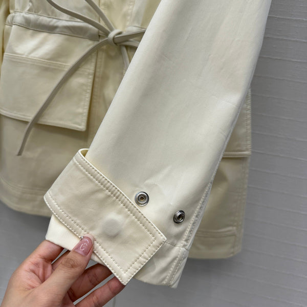 BV Shirt Jacket Leather Bound Belt in Cream Cotton