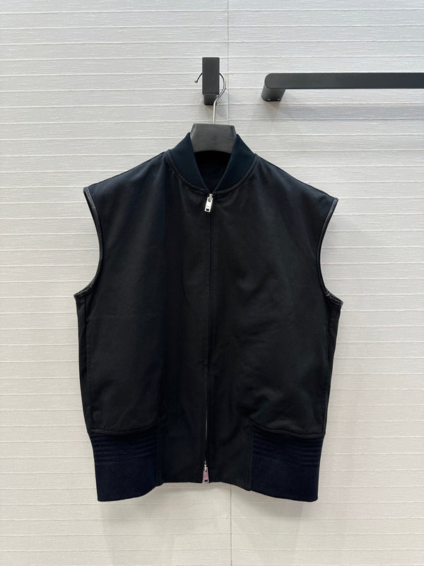 BV Sleeveless Vest Jacket in Black Cotton