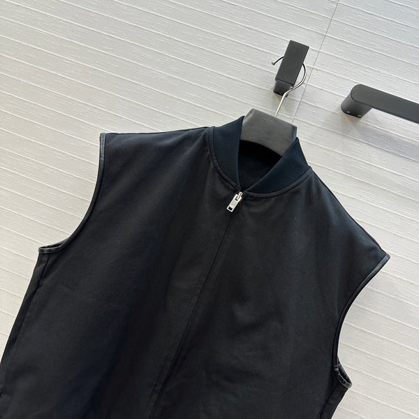 BV Sleeveless Vest Jacket in Black Cotton