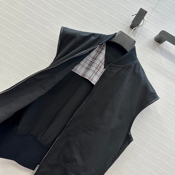 BV Sleeveless Vest Jacket in Black Cotton