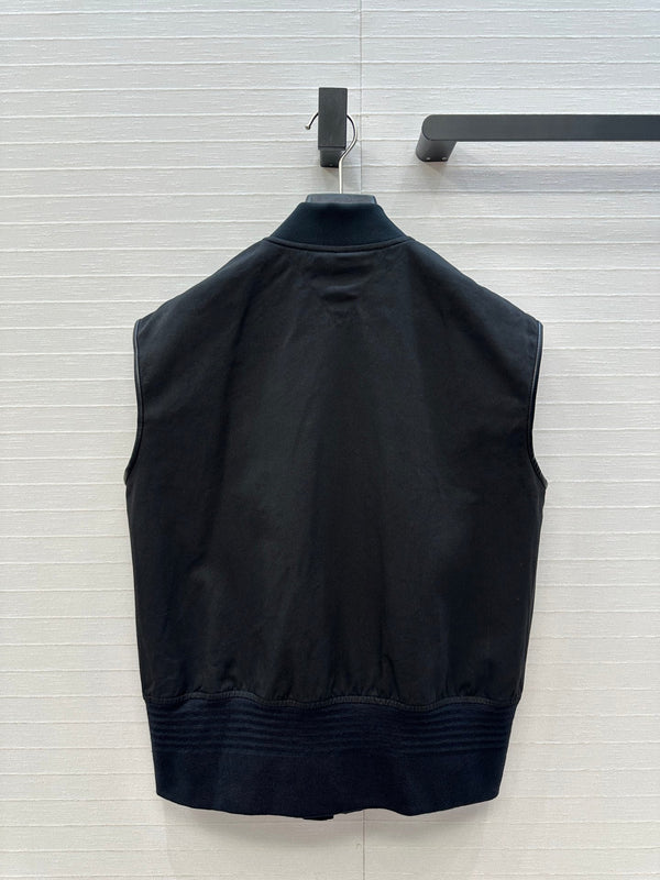 BV Sleeveless Vest Jacket in Black Cotton