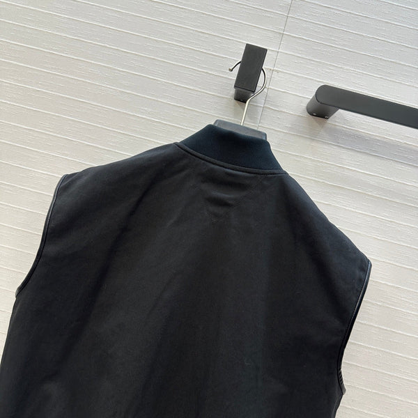 BV Sleeveless Vest Jacket in Black Cotton