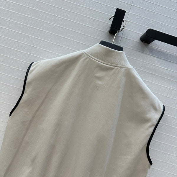 BV Sleeveless Vest Jacket in Ivory White Cotton