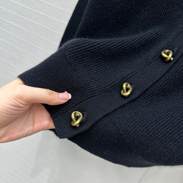 BV V-Neck Cardigan in Black Cashmere