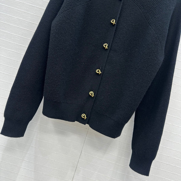 BV V-Neck Cardigan in Black Cashmere