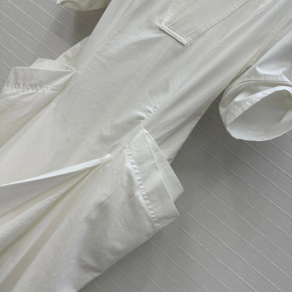 BV V-neck  Rolled-Up Sleeve Dress in White Tencel