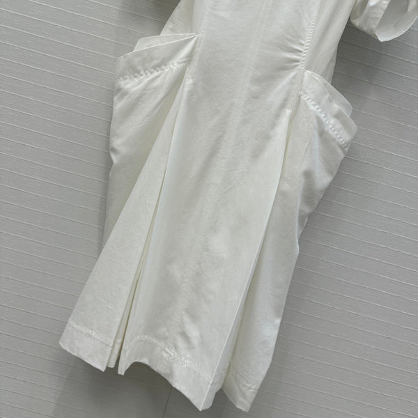 BV V-neck  Rolled-Up Sleeve Dress in White Tencel