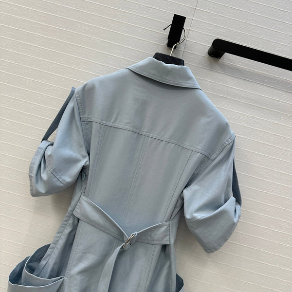 BV V-neck  Rolled-Up Sleeve Dress in Light Blue Tencel