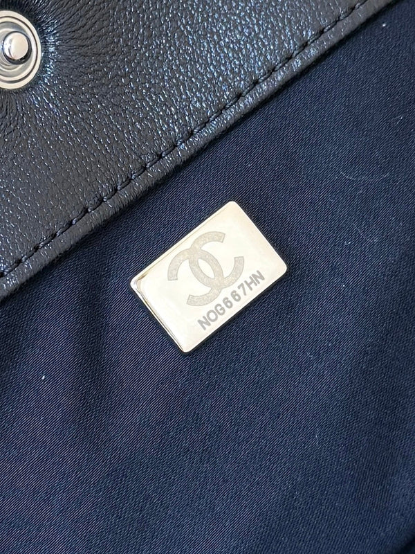 CC 25P Rivet Bucket Bag Silver Hardware in Black Polished Lambskin