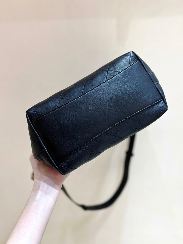 CC 25P Rivet Bucket Bag Gold Hardware in Black Polished Lambskin