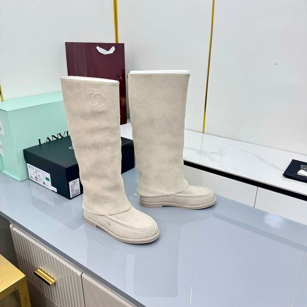 CC 25 High Knee Boots Off White Suede 369899