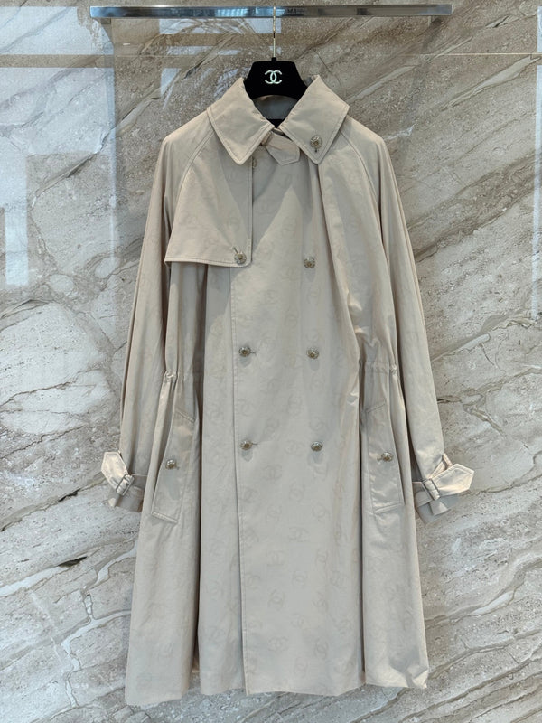 CC 25B Hidden Logo Trench Long Coat Beige Cotton