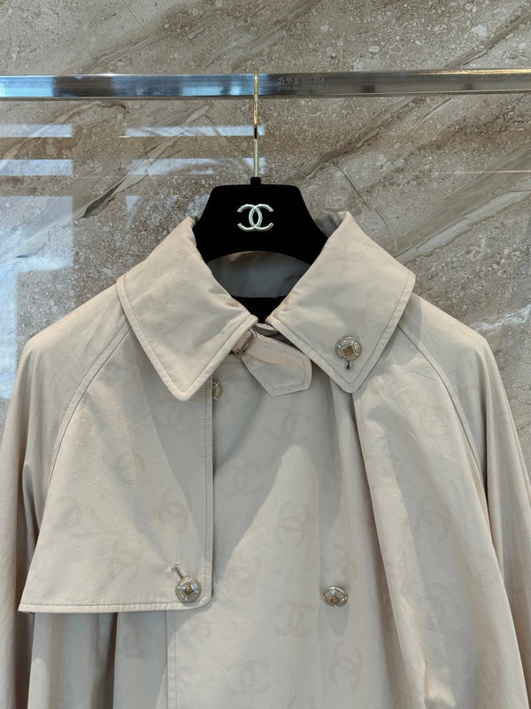 CC 25B Hidden Logo Trench Long Coat Beige Cotton
