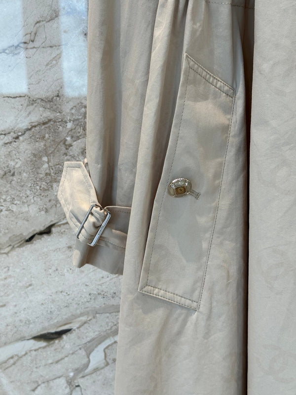 CC 25B Hidden Logo Trench Long Coat Beige Cotton