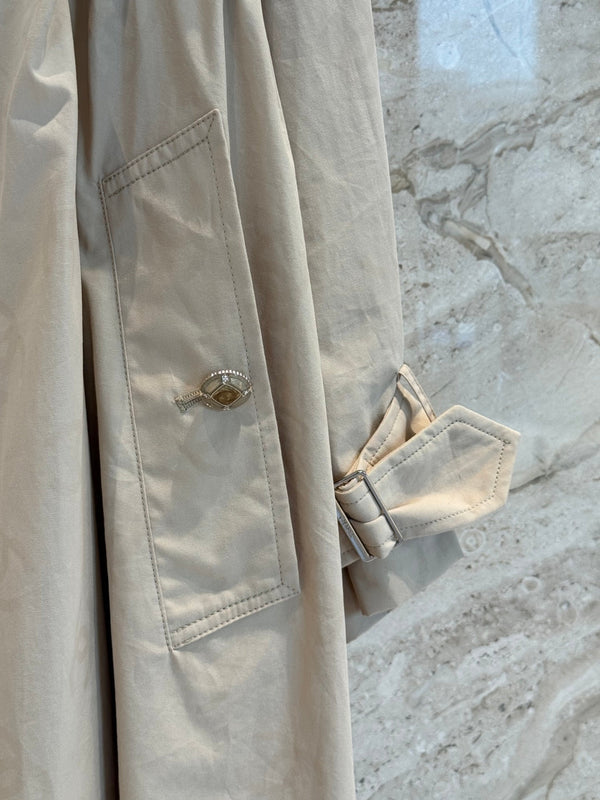CC 25B Hidden Logo Trench Long Coat Beige Cotton