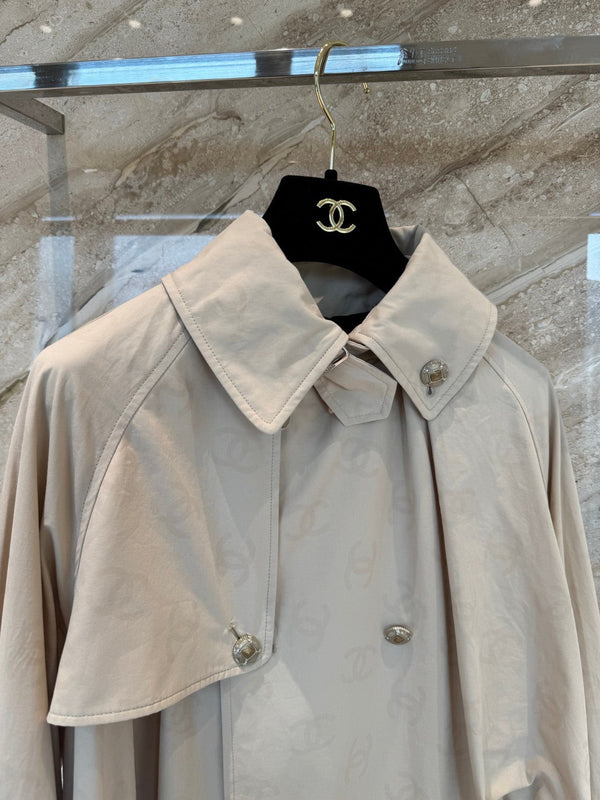 CC 25B Hidden Logo Trench Long Coat Beige Cotton