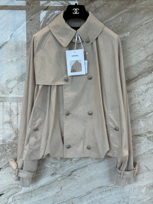 CC 25B Hidden Logo Trench Coat Beige Cotton